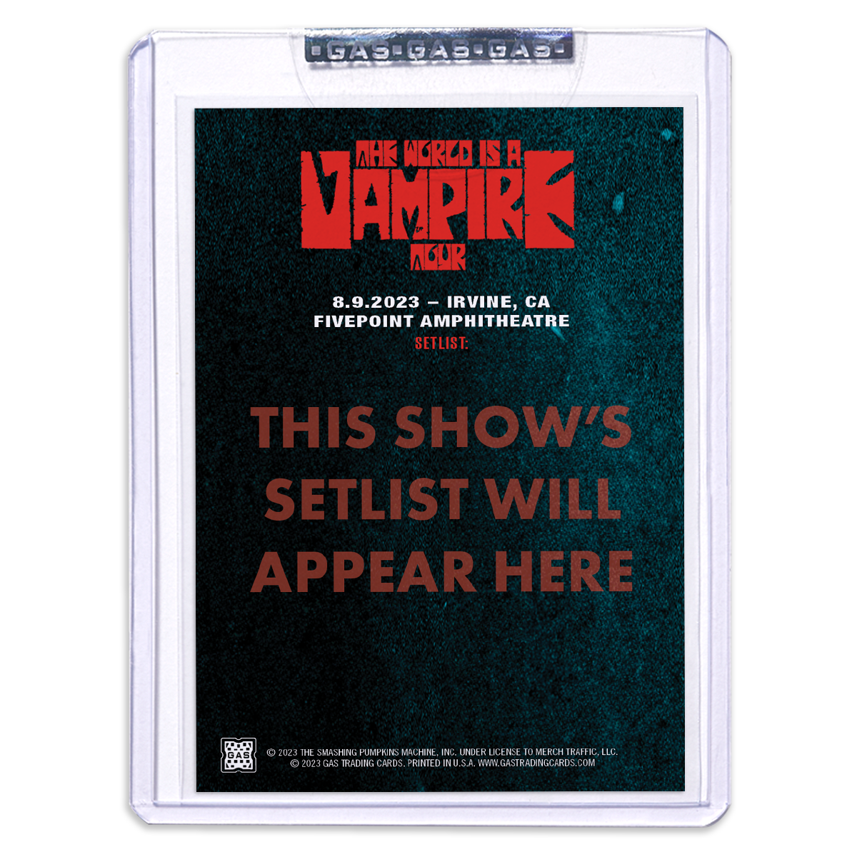 GAS The Smashing Pumpkins August 9, 2023, Irvine, CA Setlist Trading Card Illustrated by Maxx242
