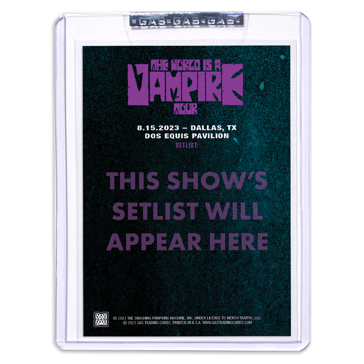 GAS The Smashing Pumpkins August 15, 2023, Dallas, TX Setlist Trading Card Illustrated by Dayne Henry Jr.